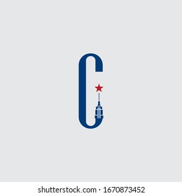Initial letter C logo.new york city logo design, Empire State Building letter logo