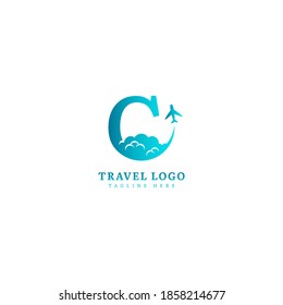 Initial letter C logotype. Minimalist traveling logo concept, fit for adventure, vacation agency, tour business or traveling agent. Illustration vector logo.