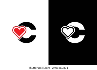 Initial Letter C Love Logo Design. Letter C Valentine logos vector, modern logo, Logo Designs Vector Illustration Template.