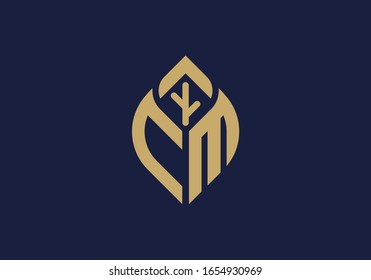 Initial letter C and M with abstract leaf logo sign symbol
