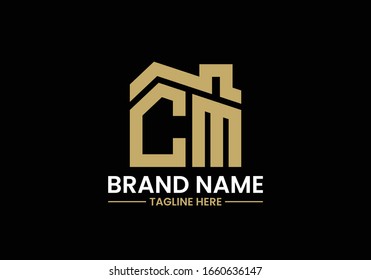 Initial Letter C and M with the roof. Real estate logo design concept.