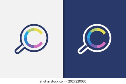 Initial Letter C with Minimal Colorful Combined with Magnifying Glass Symbol Logo Design.