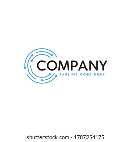 Letrado moderno con enlace digital circular para diseño de logotipo de conexión a internet futurista