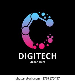 
Initial Letter C with molecule element and dots connection vector template logo. Suitable for biotechnology molecule atom DNA chip symbol, Medicine, science, technology, laboratory, electronics 