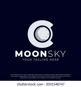 Initial Letter C with Moon Logo Design. White Shape Circle. Usable for Business and Branding Logos