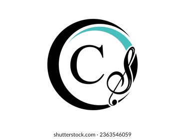 Letra inicial C con logotipo de nota musical. Símbolo musical. emblema de letra. Plantilla moderna de diseño de logotipo vectorial