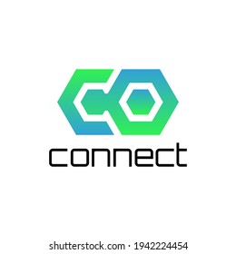 Anfangsbuchstabe C und O Linked Logo mit verbundenen Punkten. Für Unternehmens- und Technologielogos geeignet. Vectorlogo-Design-Vorlage.