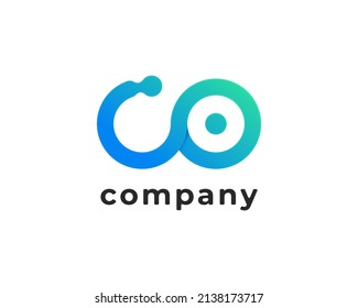 Initial Letter C and O Linked Logo Symbol. Blue Gradient Circular Rounded Infinity Style. Usable for Business and Technology Logos Design Inspiration