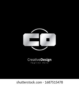 Initial letter C O Logo Metallic Design with Circle Element. Vector Illustration Template Dark Concept 