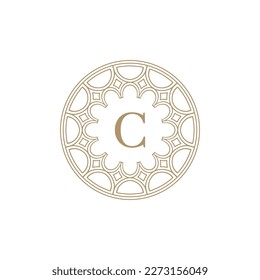 letra inicial C emblema ornamental marco logotipo de círculo