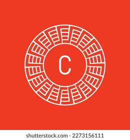 initial letter C ornamental emblem frame circle pattern logo