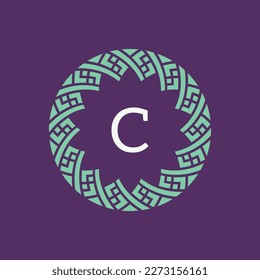 initial letter C ornamental emblem frame circle pattern logo