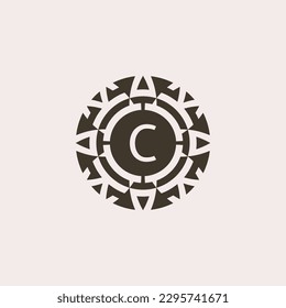 Initial letter C ornamental medal abstract relief logo