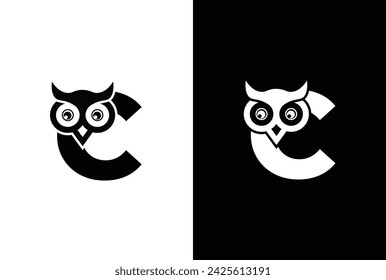 Initial letter C with owl modern company business logo icon. Simple and creative owl logo design vector, combination of letter C and owl.