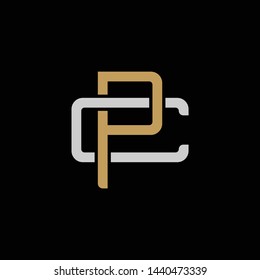 Initial letter C and P, CP, PC, overlapping interlock logo, monogram line art style, silver gold on black background