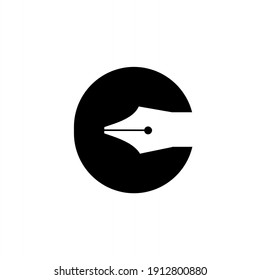 initial letter C pen nib capital black vector logo illustration design isolated background