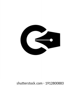 initial letter C pen nib capital black vector logo illustration design isolated background