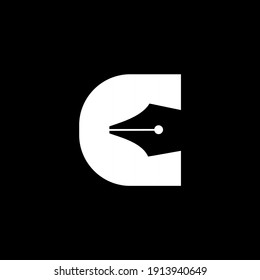 initial letter C pen nib capital black vector logo illustration design isolated background