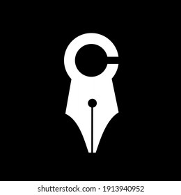 initial letter C pen nib capital black vector logo illustration design isolated background