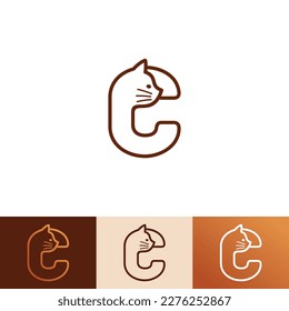 Initial Letter C Pet Cat Logo of Kitty Animal Cats veterinary shop icon symbol veterinarian clipart vector
