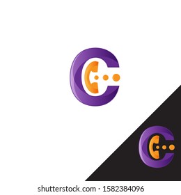 Initial letter C with phone handles shape in purple and orange simple modern Smart Business company Logo Concept.