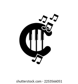 Initial letter C piano logo design. Modern monogram logo template isolated on white background.