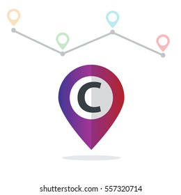 Initial Letter C With Pin Location Logo on Maps