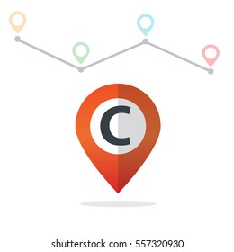 Initial Letter C With Pin Location Logo on Maps