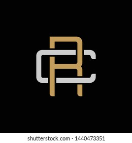 Initial letter C and R, CR, RC, overlapping interlock logo, monogram line art style, silver gold on black background