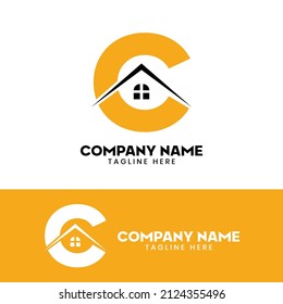 Initial letter C real estate logo vector, initial letter C house logo