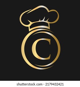 Vorlage für das Logo des ersten Buchstabens C im Restaurant. Logo-Konzept des Restaurants mit Chef-Hat-Symbol-Vektorsymbol