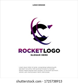 Initial letter C rocket logo design