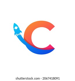 Initial Letter C with Rocket Logo Icon Symbol. Good for Company, Travel, Start up and Logistic Logos