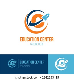 Initial Letter C with Rocket Spaceship icon for Success, Education Center, Fast Learning, Technology Business Logo Idea