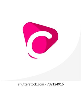 Initial Letter C in Rounded Triangle Shape  Design Logo Template