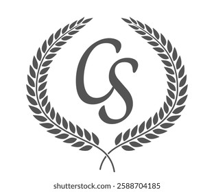 Initial letter C and S, CS monogram logo design with laurel wreath. Luxury calligraphy font.