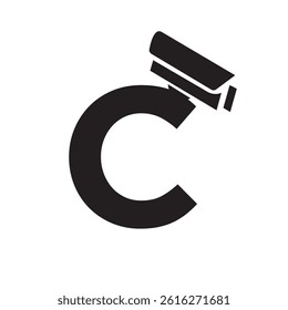 Initial Letter C Security Camera Icon, CC tv Symbol Vector Template