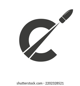Initial Letter C Shot Bullet Logo Vector Template Concept For Defense Logotype