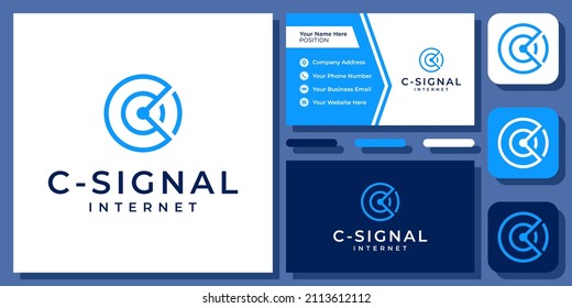 Letra inicial C Señal Tecnología Internet Wifi Connect Diseño de logotipo de vectores de monograma con tarjeta de visita