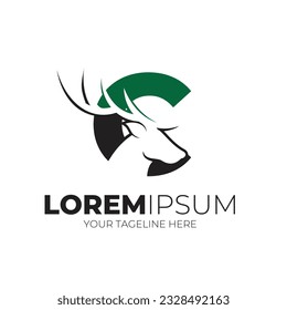 Initial Letter C Simple Deer Head Logo Design Vector Illustration Background