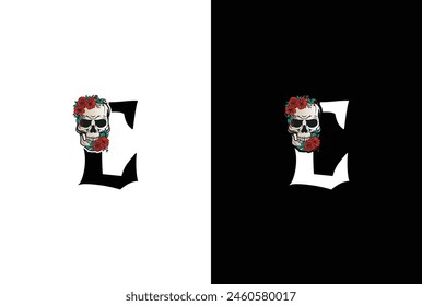 Initial Letter C Skull Logo Design. Minimal silhouette skull logo vector with letter C logo design illustration.