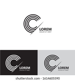 Initial letter c sliced uppercase modern logo design template elements. Black and white letter Isolated on white, black and grey background. Suitable for business, consulting group company.