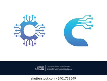 Initial letter C smart logo design. Artificial Intelligence concept.