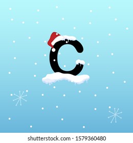 Initial Letter c with snowflake and santa hat element, vector illustration snow lettering template