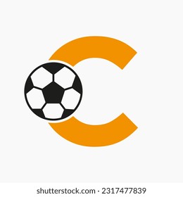Logo De La Letra Inicial C Soccer. Plantilla de vectores de diseño de logotipo de fútbol