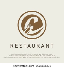 Initial Letter C With Spoon And Fork Icon For Restaurant, Catering, Cafe, Cafeteria, Food, Kitchen Retail Business Logo Design Concept	