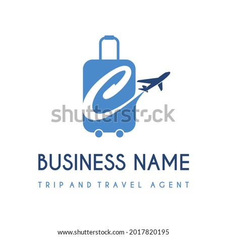 Initial Letter C with Suitcase Bag and Air Plane for Travel and Trip Agent Business Logo Idea. Recreation, Voyage, Vacation, Transport Service Company Logo Design Concept