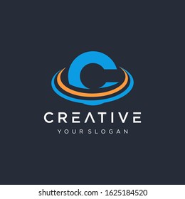 initial letter C with swoosh element . Vector Wave the planet concept. The logo can be used for business consulting and financial companies. -vector