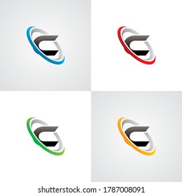 Anfangsbuchstabe C Swoosh ring Firmenlogo blau-grün-orange schwarz
