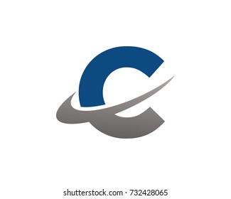 initial letter C swoosh ring company logo blue gray